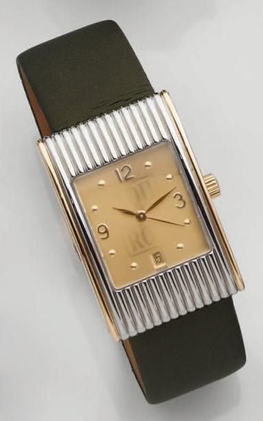 BRACELET MONTRE rectangulaire en or jaune et acier, modèle « Reflet
