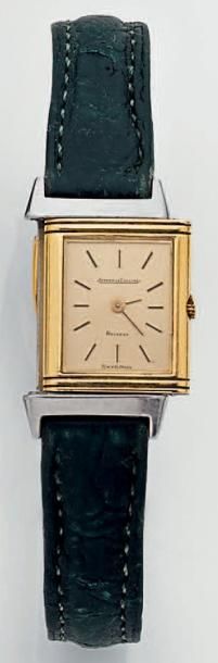BRACELET MONTRE rectangulaire en or jaune et acier, petit modèle «Reverso