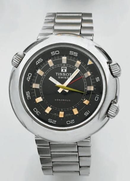 BRACELET MONTRE RÉVEIL ronde en acier, modèle «Sonorous T12