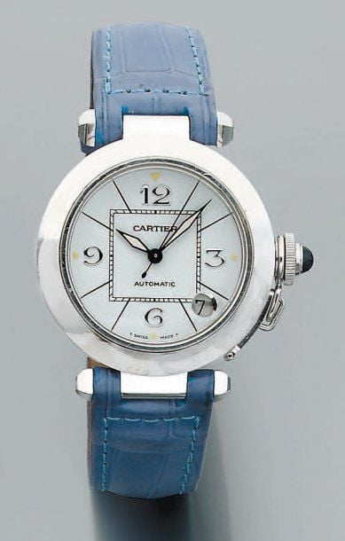 BRACELET MONTRE rond en or gris, modèle « pasha