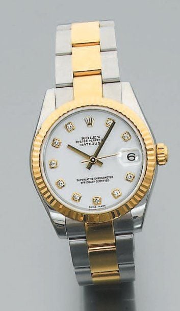 BRACELET MONTRE rond, modèle « Oyster Perpetual Datejust » en or jaune et acie