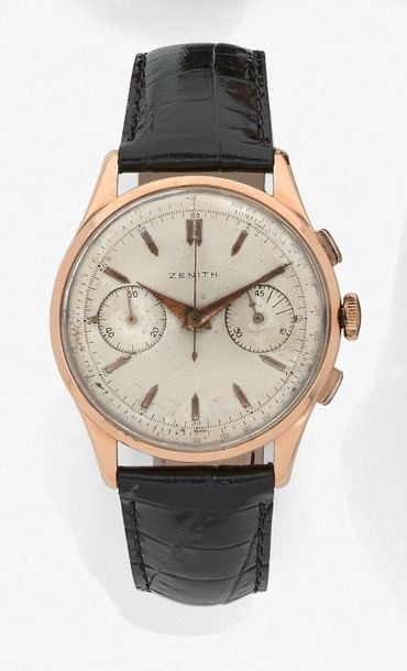 •BRACELET MONTRE ronde chronographe, deux compteurs, en or rose (750‰