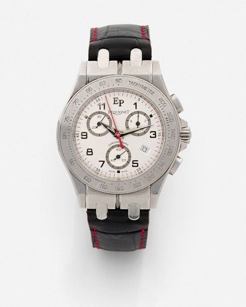 BRACELET MONTRE ronde chronographe, trois compteurs en acie