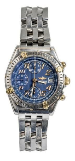 BRACELET MONTRE ronde chronographe, trois compteurs, en or jaune et acier, modèle «Chronograph
