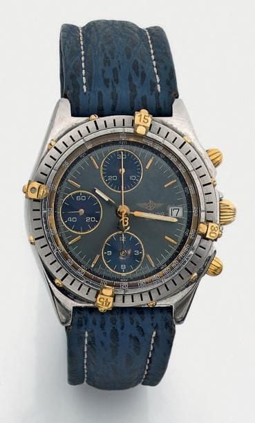 BRACELET MONTRE ronde «Chronomat», chronographe, trois compteurs, en acier et métal dor