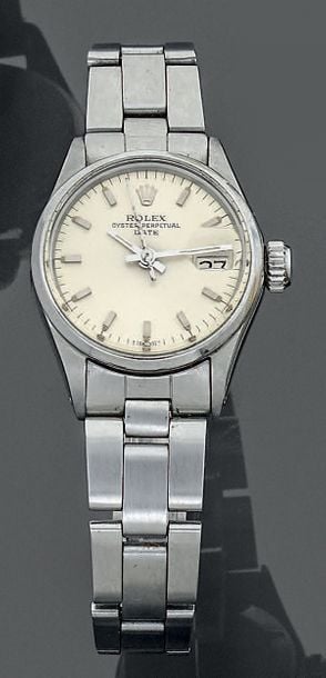 BRACELET MONTRE ronde de dame en acier, modèle «Oyster Perpetual
