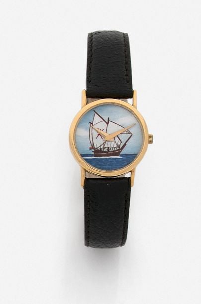 BRACELET MONTRE ronde de dame en or jaune (750 millièmes