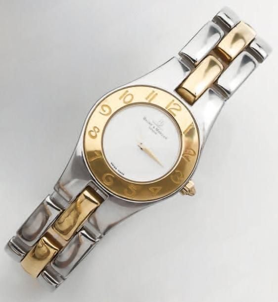 BRACELET MONTRE ronde de dame en or jaune et acier, modèle « Linea