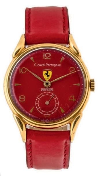 BRACELET MONTRE ronde en acier et métal doré godronné, modèle «Ferrari
