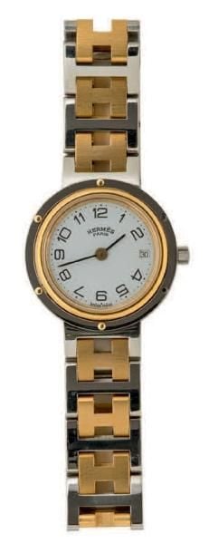BRACELET MONTRE ronde en acier et métal doré, modèle «Clipper Lady
