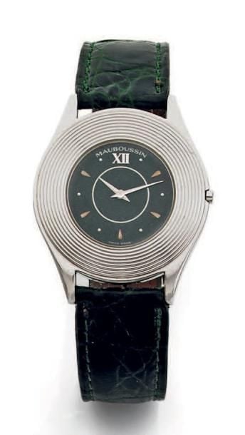 BRACELET MONTRE ronde, en acier guilloch
