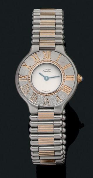 BRACELET MONTRE ronde en acier, modèle «must de Cartier 21