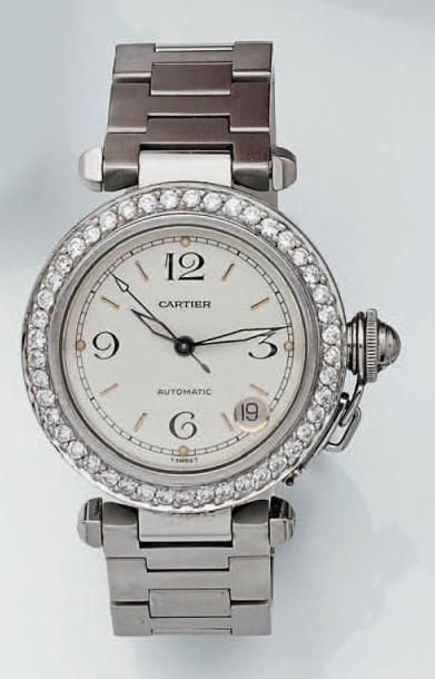 BRACELET MONTRE ronde, en acier, modèle «Pasha