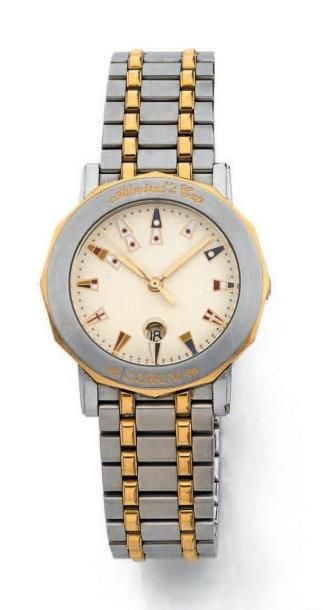 BRACELET MONTRE ronde en or (750 millièmes) et acier, modèle «Admiral's Cup