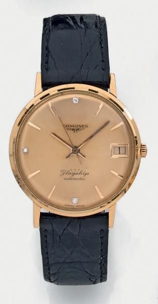 BRACELET MONTRE ronde en or rose (750 millièmes), modèle «Flagship
