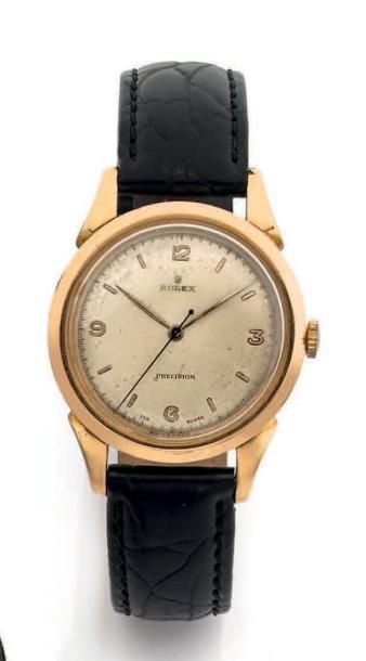 BRACELET MONTRE ronde, en or rose (750 millièmes), modèle «Précision