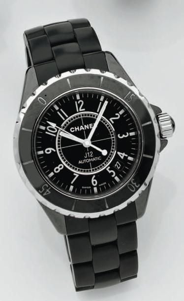 BRACELET MONTRE ronde, modèle «J 12», en céramique noi