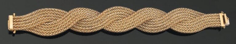 BRACELET souple et large en or jaune torsad