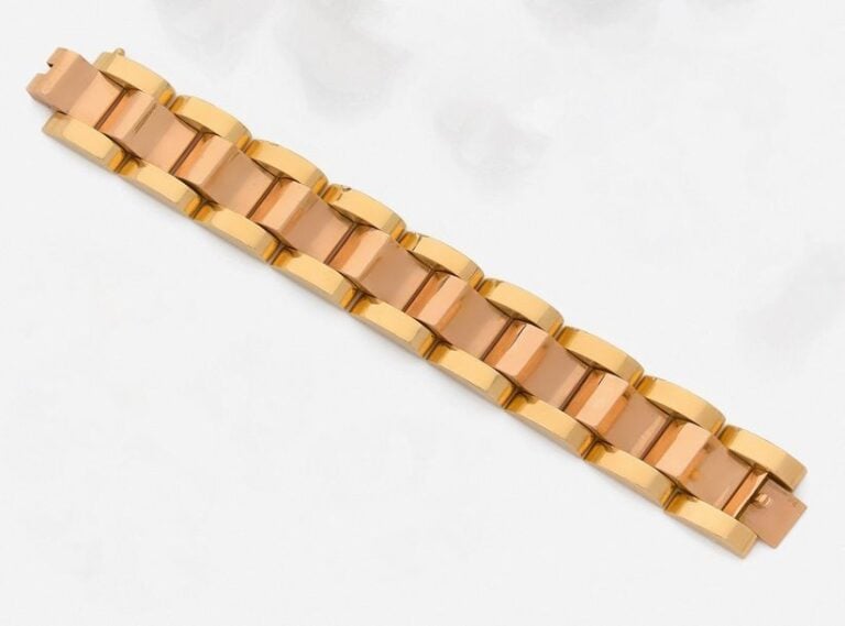 BRACELET «tank» en or jaune et or rose (750 millièmes) bombé et incurv