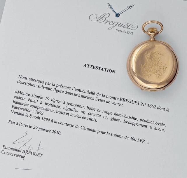 BREGUET MONTRE DE POCHE en or jaune partiellement ciselé d'un monogramme « B