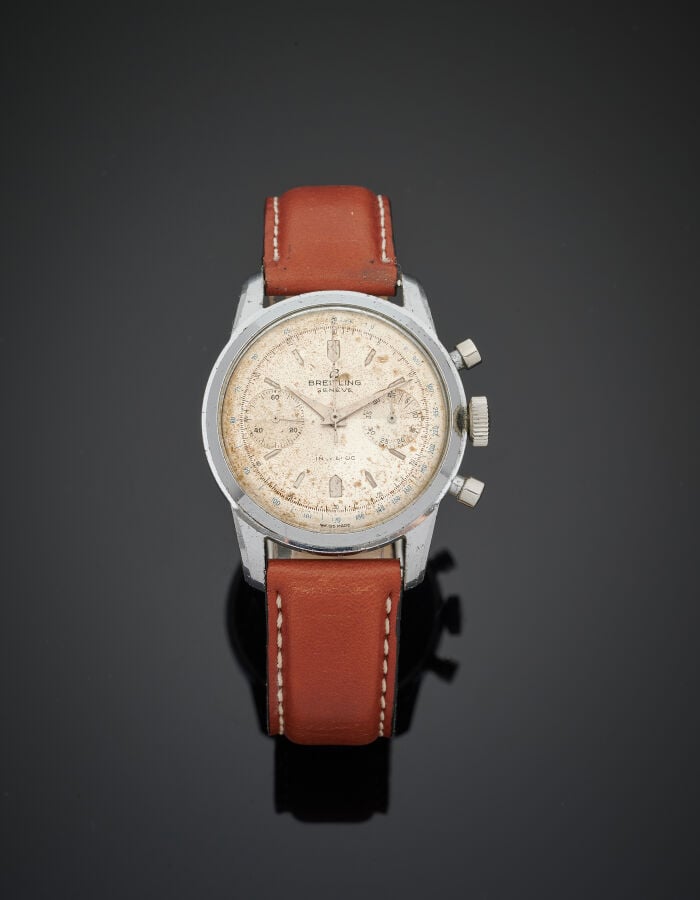 BREITLING - BRACELET MONTRE ronde chronographe, deux compteurs en acier. Cadran…
