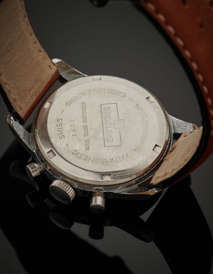 BREITLING - BRACELET MONTRE ronde chronographe, deux compteurs en acier. Cadran…