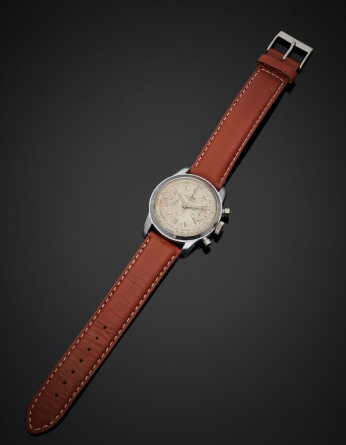 BREITLING - BRACELET MONTRE ronde chronographe, deux compteurs en acier. Cadran…