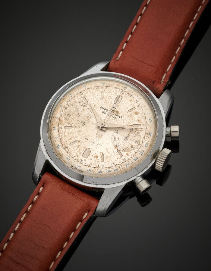 BREITLING - BRACELET MONTRE ronde chronographe, deux compteurs en acier. Cadran…