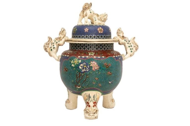 BRÛLE-PARFUM / KORO EN FAÏENCE DE SATSUMA ET EN EMAUX CLOISONNES, KORO