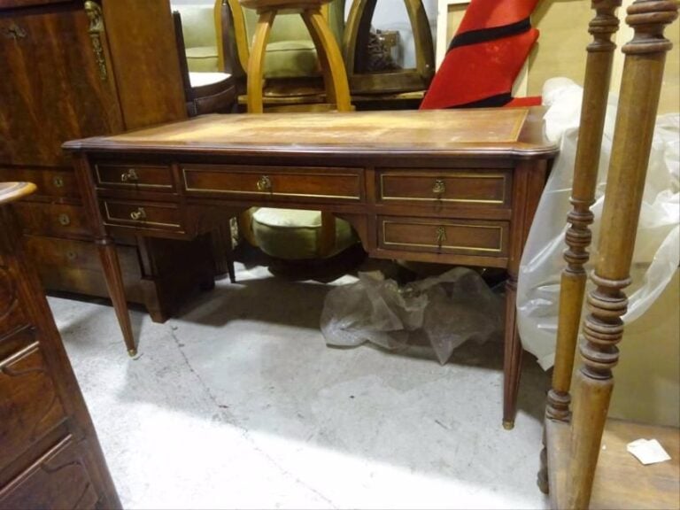 BUREAU rectangulaire à caissons à montants arrondis en bois de placag