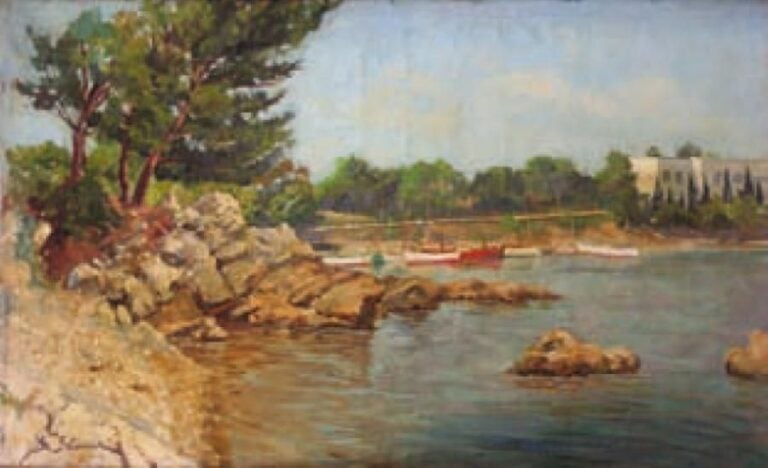 Cap d'Antibes Huile sur toile Signée en bas à gauche, située au dos 40 x 65 cm