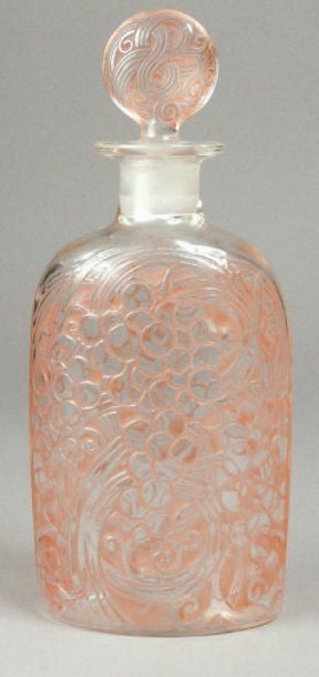 Carafe « Raisins » (1920) à corps ovoïde plat avec son bouchon d'origin