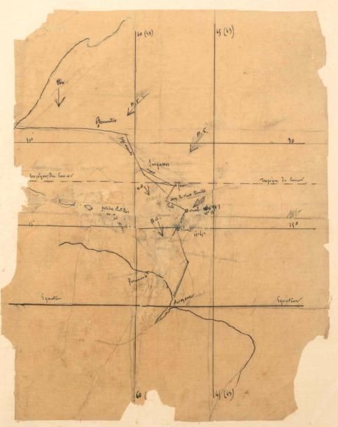 * Carte de la dérive des naufragés du Chancellor dessinée par Jules Verne (1874)