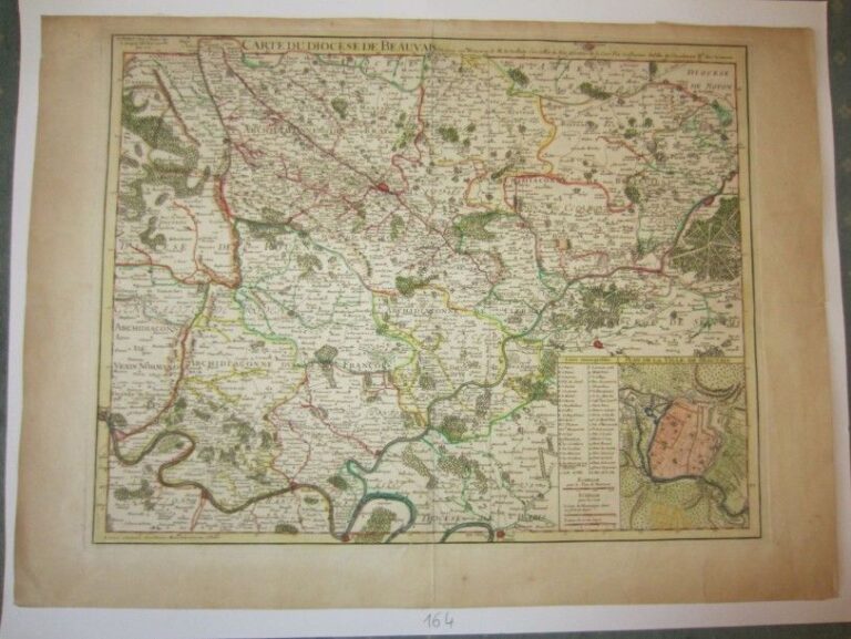 Carte du diocèse de Beauvais (jouxtant celui de Paris) sur les mémoires de Mr Le Scellier, conseiller du ro