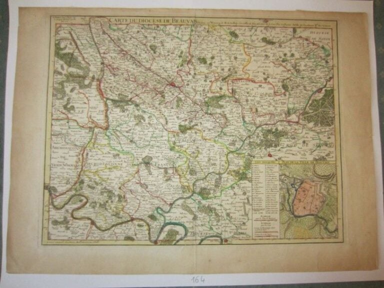 Carte du diocèse de Beauvais (jouxtant celui de Paris) sur les mémoires de Mr Le Scellier, conseiller du ro
