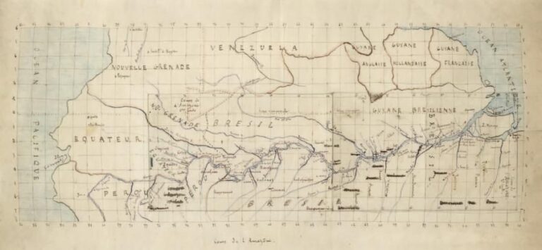 Carte tracée spécialement par Jules Verne pour La Jangada Carte du cours de l'Amazone entièrement tracée et légendée sur papier par Jules Vern