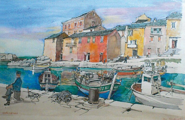 « Centuri - Cap Corse » Dessin à l'encre aquarell