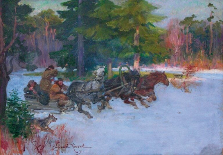 Chasse au loups (1931) Huile sur toile (rentoilage