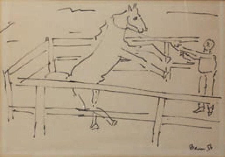 Cheval dans le manège (1956) Encre de chine Signée et datée en bas à droite 27 x 37 cm (à vue)