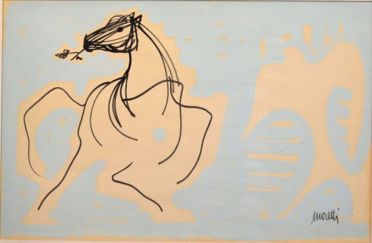 Cheval Encre et pochoir sur papier Signée en bas à droite 31 x 48 cm