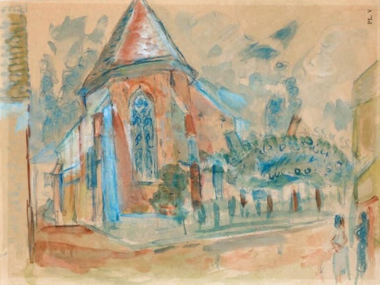 Chevet d'une église Aquarelle sur papier, non signée À vue: 18,5 x 25,5 cm