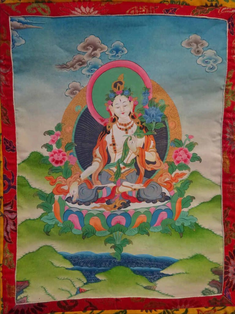Chine / Tibet - Thangka moderne représentant une tara blanche - 60 x 44,5 cm -…
