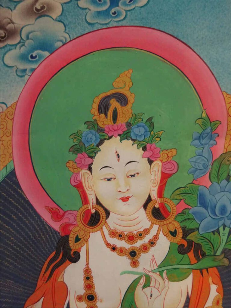 Chine / Tibet - Thangka moderne représentant une tara blanche - 60 x 44,5 cm -…