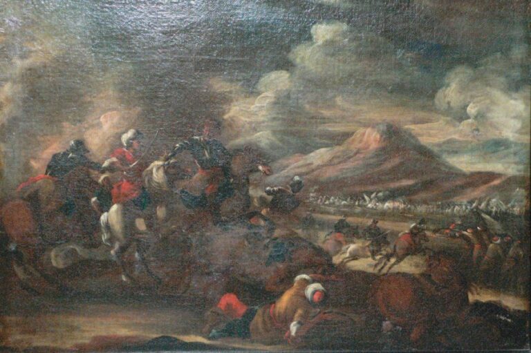 Choc de bataille contre les turcs Huile sur toile (Quelques restaurations anciennes) 5