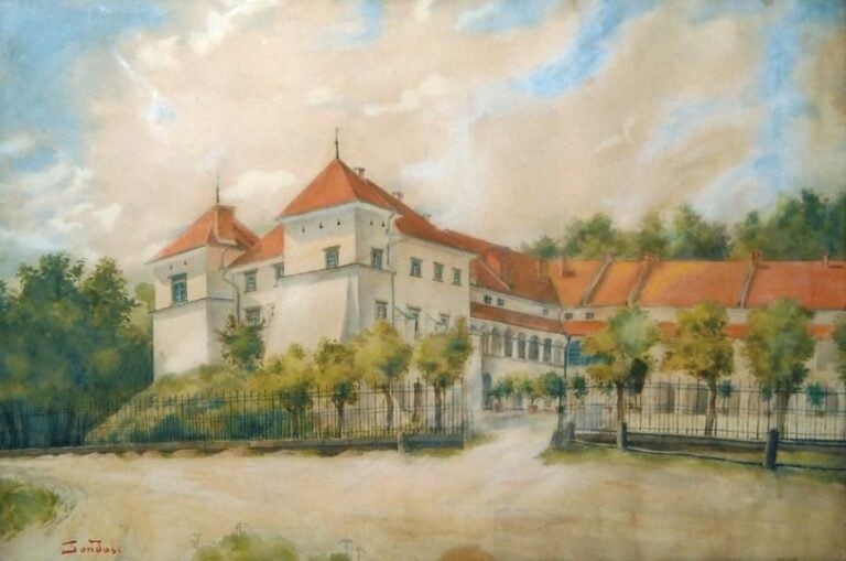 Cloître Encre de chine et aquarelle Signée en bas à gauche 50 x 67 cm (à vue)