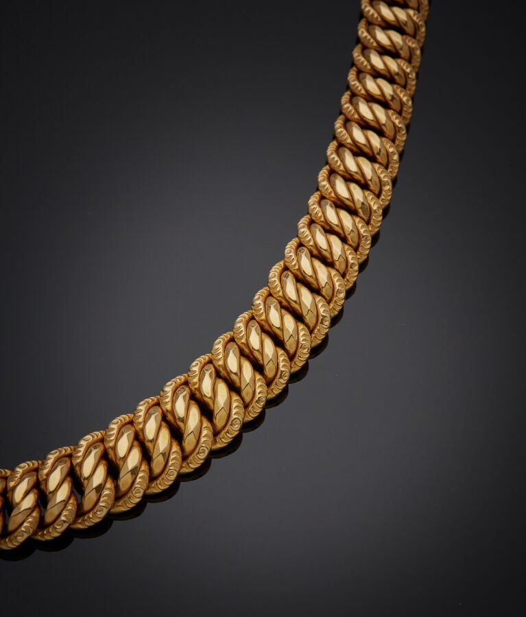 COLLIER et BRACELET en or jaune (750‰) à maille américaine en chute. - Travail…