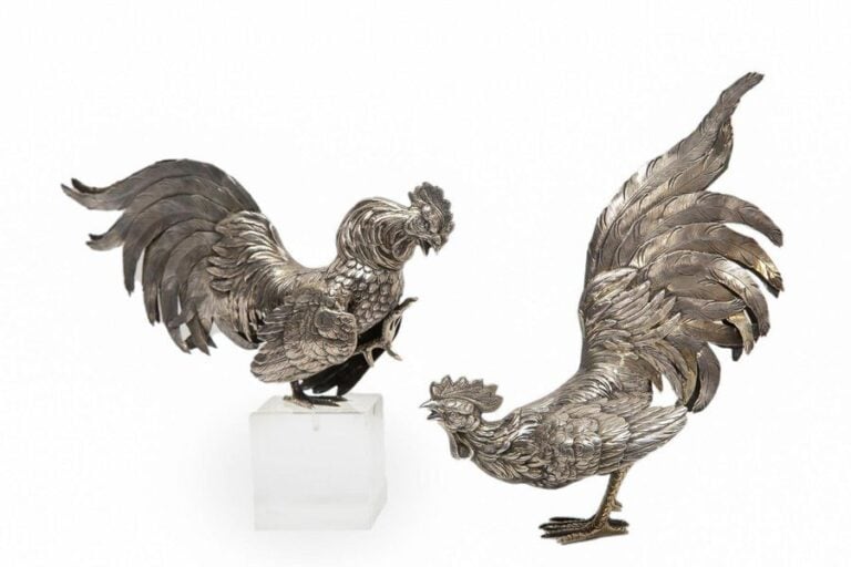 COMBAT DE COQS EN ARGENT STERLING