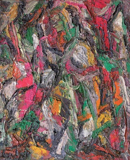 Composition (1966) Huile sur toile Signée en bas à gauche Contresignée, datée et numérotée 977 au dos 46 x 38,5 cm