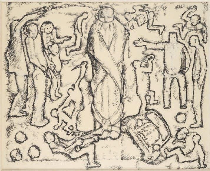 Composition, 1973 Encre de chine sur papier, signée en cyrillique en bas à gauche, contresignée et datée au dos 35,5 x 44 cm