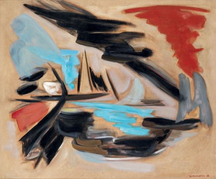 Composition abstraite, 1960 Huile sur toile, signée et datée, contresignée et située «à New York» au dos 60 x 73 cm